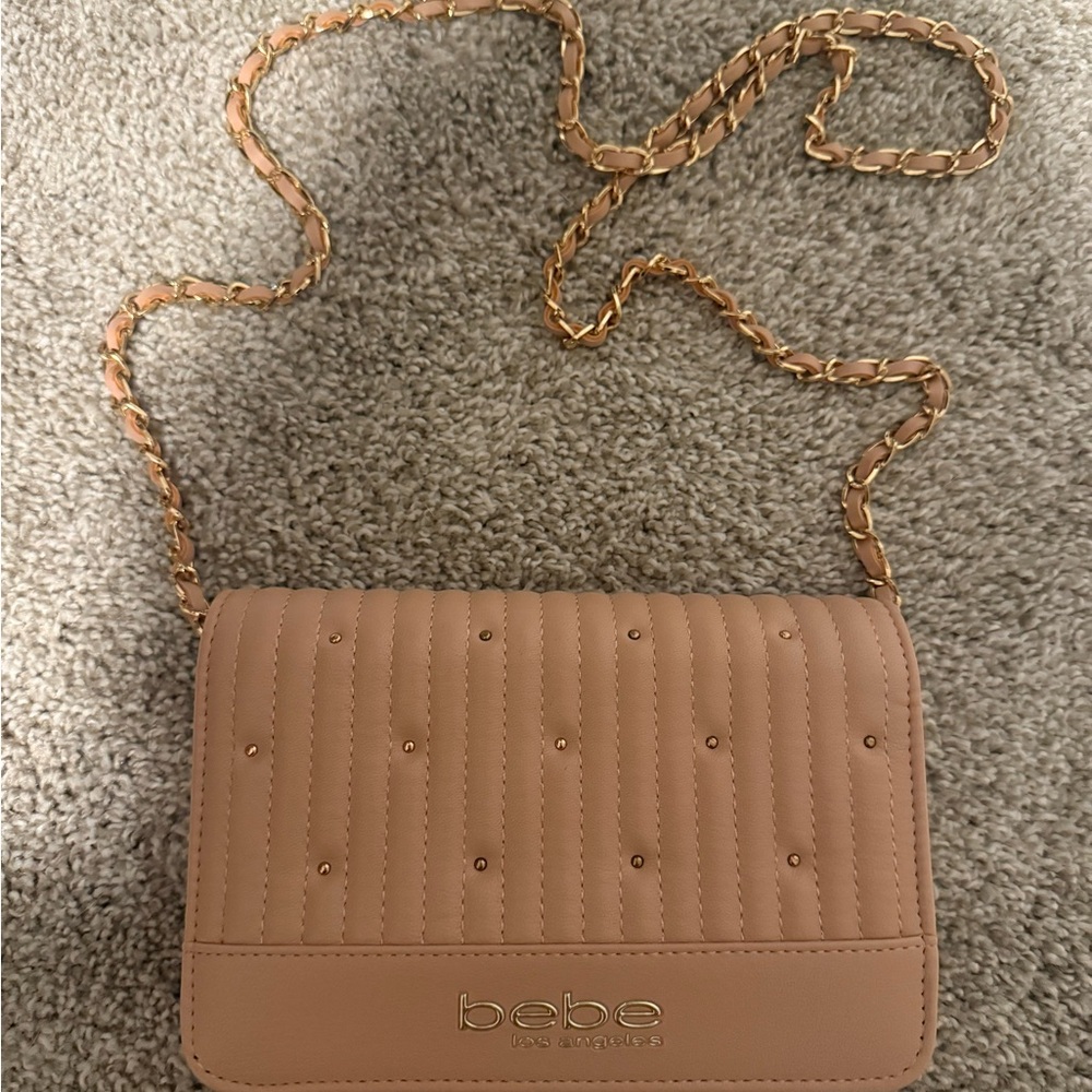 Bebe Beige Quilted Crossbody Bag